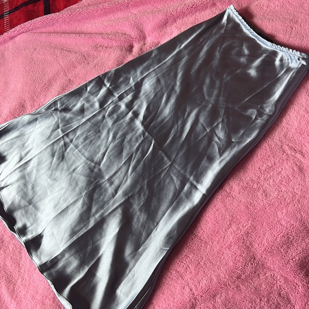 Light Blue Long Satin Skirt